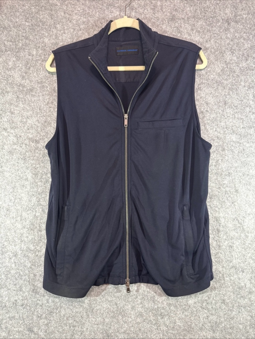 Patrick Assara Vest Jacket - Mens M - Navy Blue Full Zip Casual Minimalist Luxe